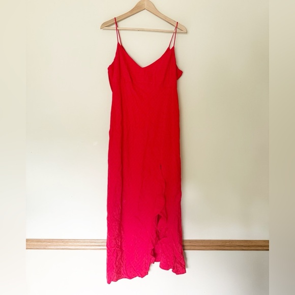 ZARA NEW JACQUARD DOTTED SLIP DRESS RUFFLE TRIM RED SIDE SLIT XL - Picture 7 of 12